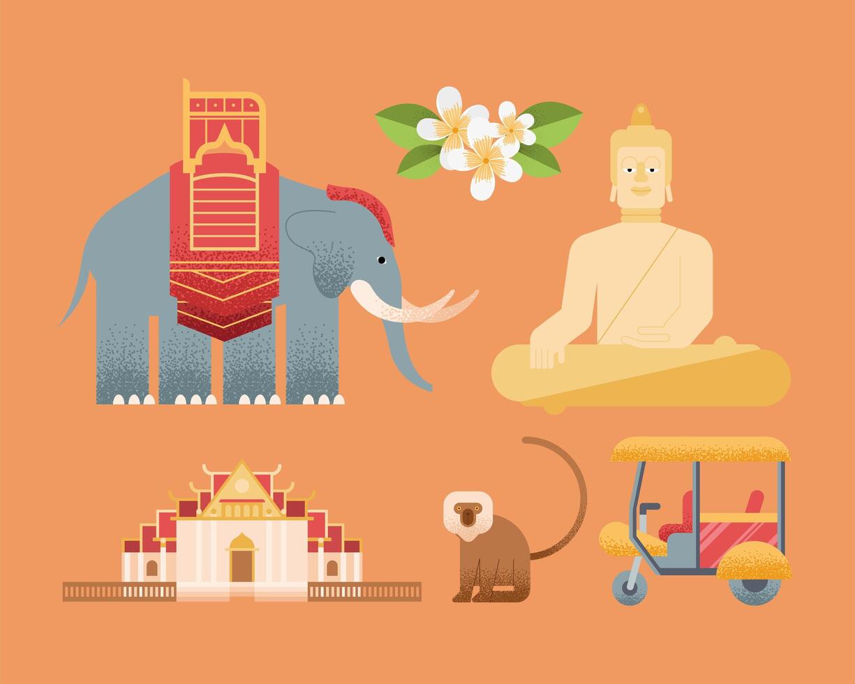 thailand six icons vector