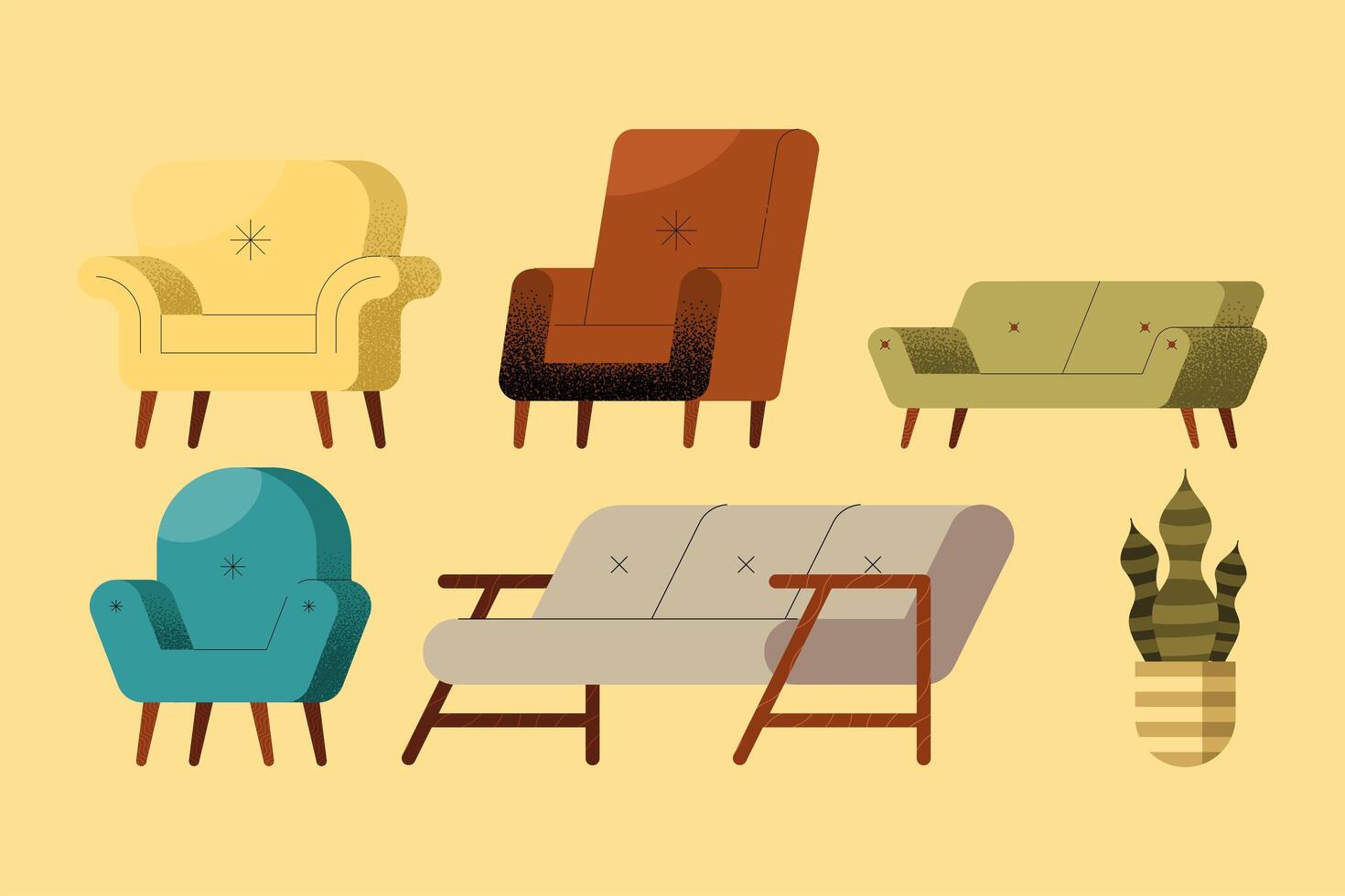five sofas and houseplant vector