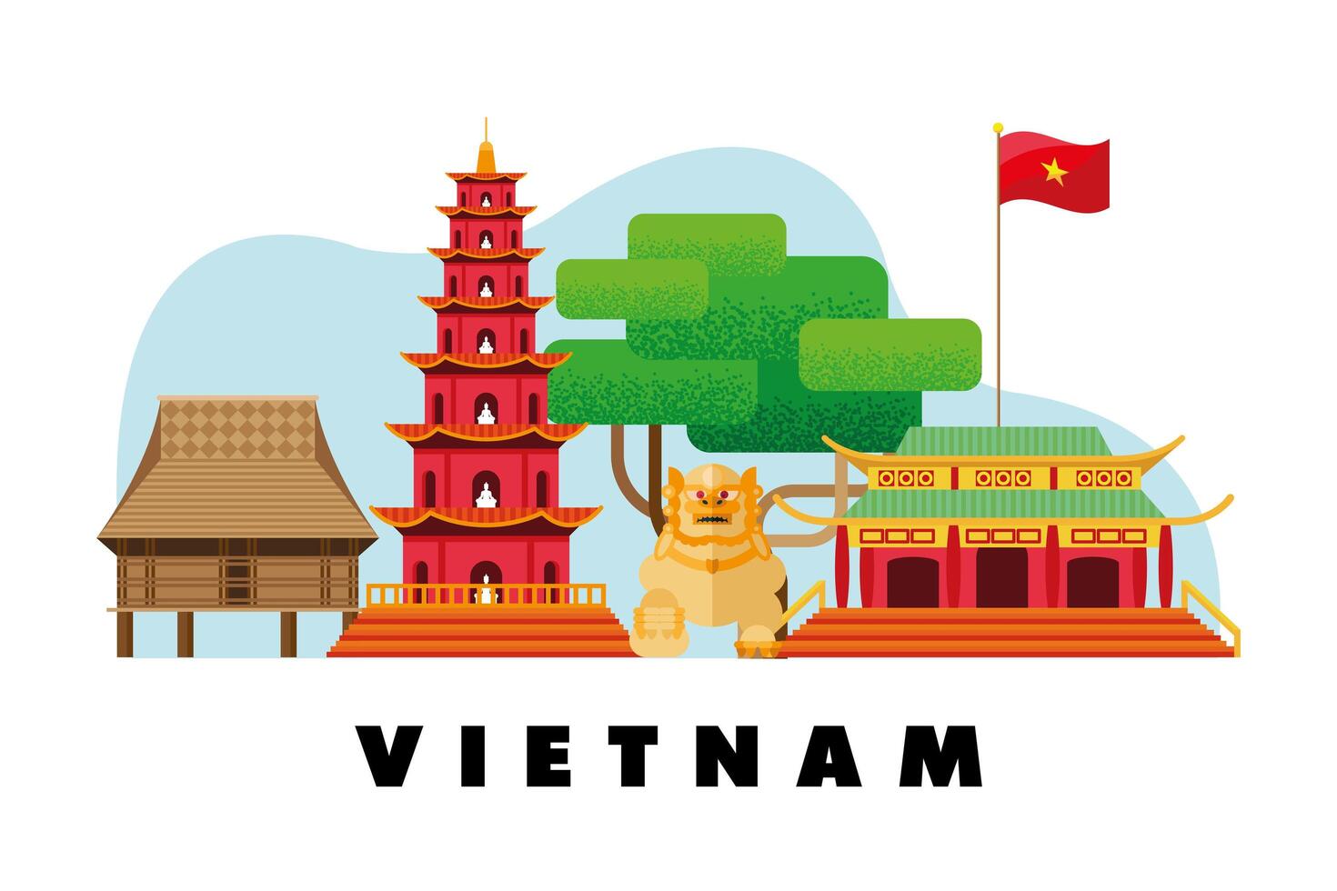 vietnam lettering and landmarks vector