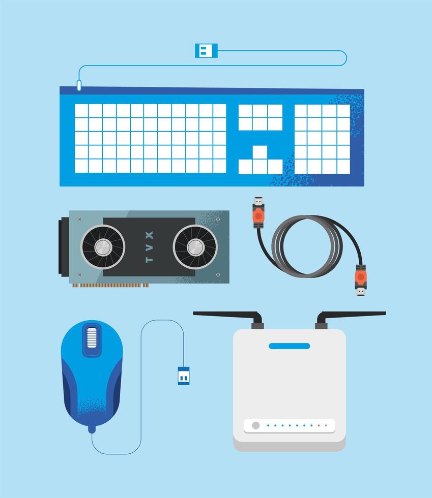computer parts icon set vector
