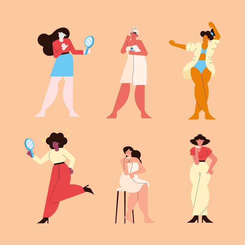six girls self care vector