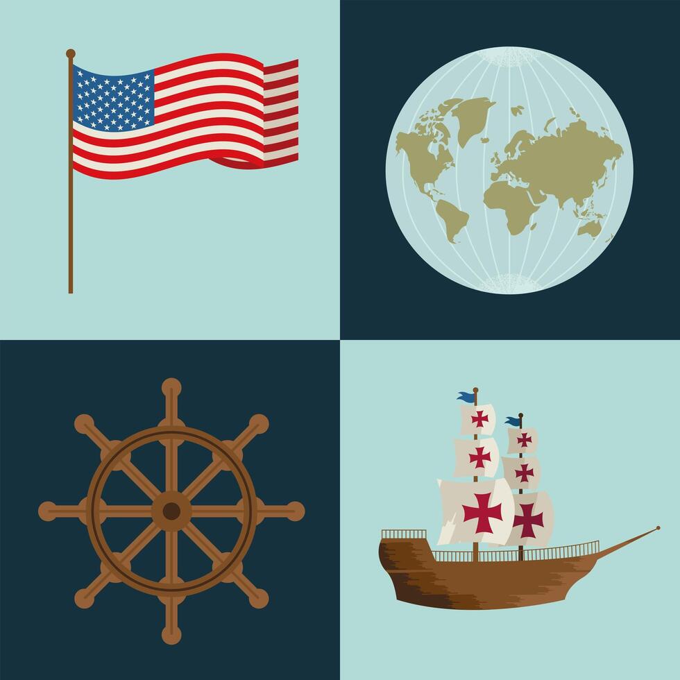 four Columbus day icons vector