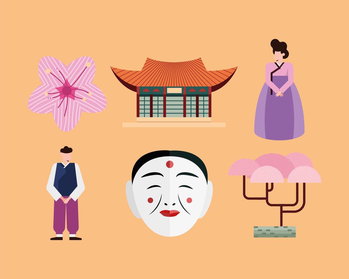 south korean icon set vector