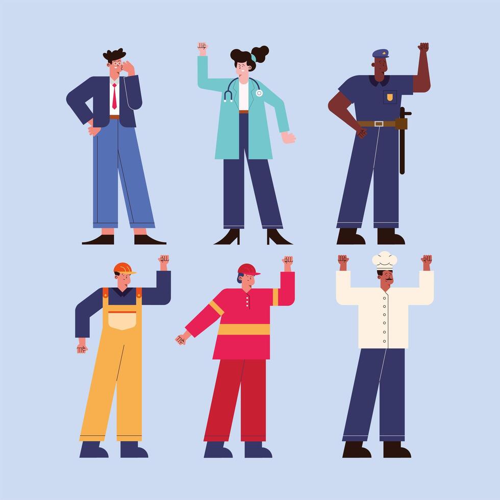 six professionals workers vector