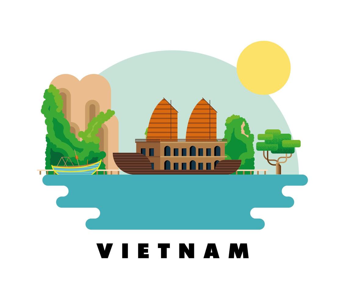 vietnam culture ship vector