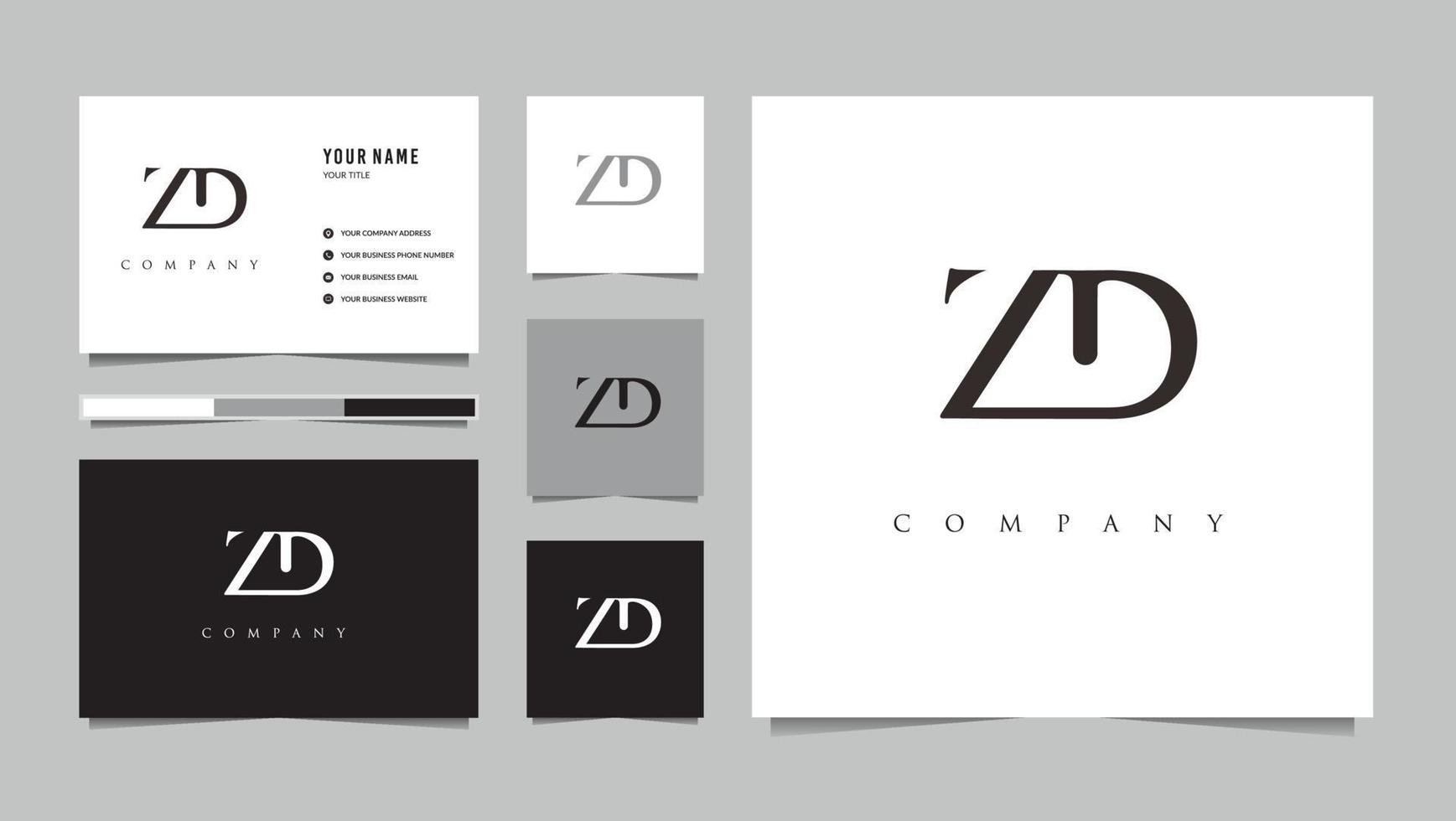 logotipo inicial de zd y tarjeta de visita vector