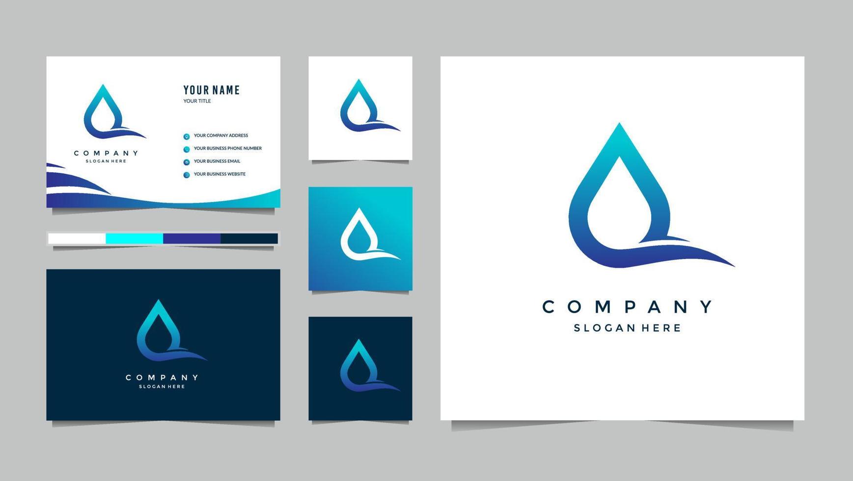 logotipo de agua y tarjeta de visita. vector