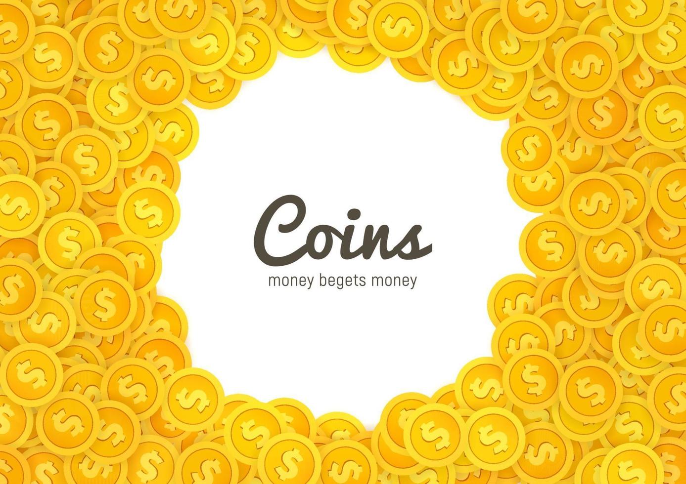 vector monedas de oro iconos ilustración abstracta sobre fondo blanco. elementos de diseño de chips de dinero usd. grupo de centavos de oro con espacio vacío alrededor