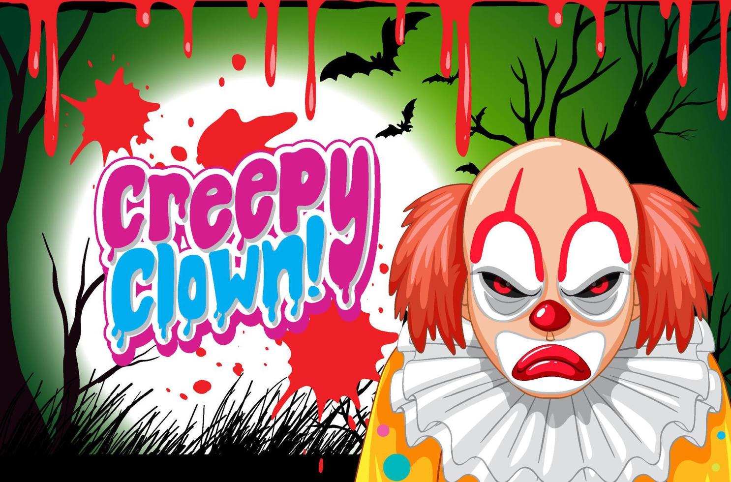 Creepy clown poster with killer clown character vector