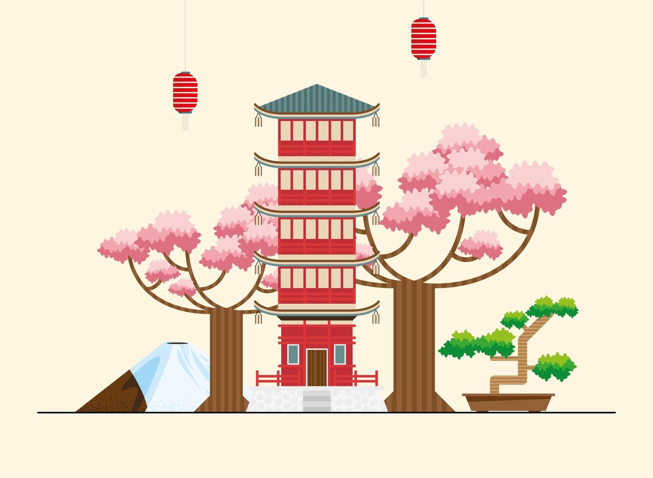 sensoji and japanese icons vector