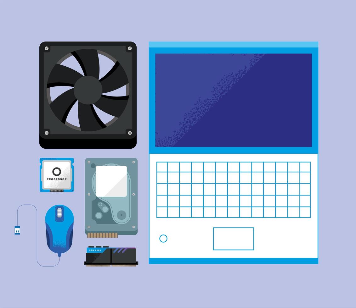 laptop with icon set vector