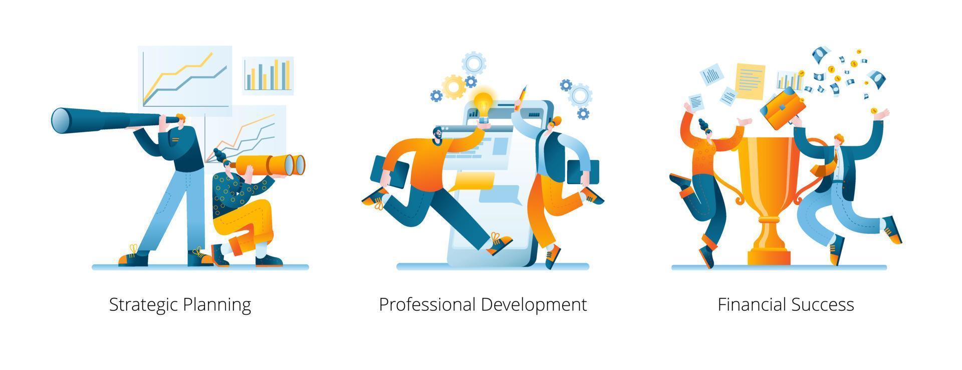 The concept of an illustration on the topic of mobile application development. A set of vector images.