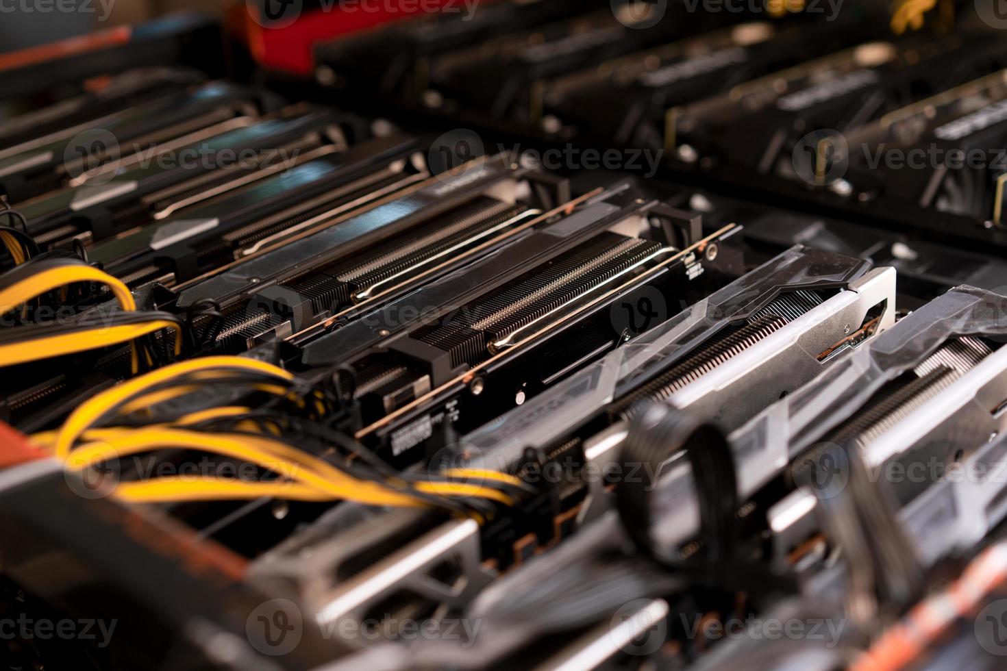Bitcoin mining farm.  Rig for cryptocurrency miner photo