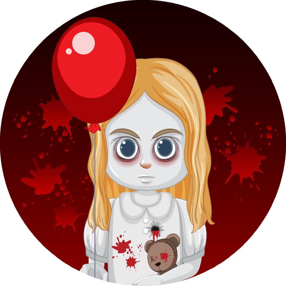 Ghost girl holding red balloon vector