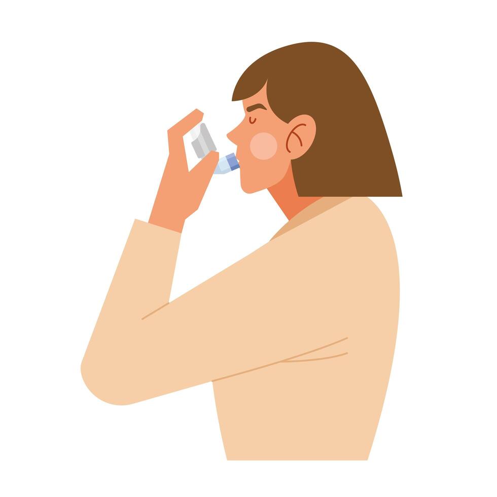 woman using inhaler vector