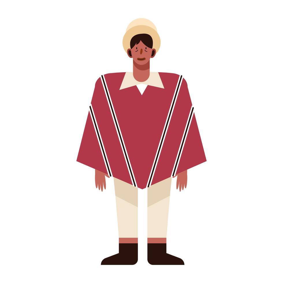indigenous man with traditional poncho vector