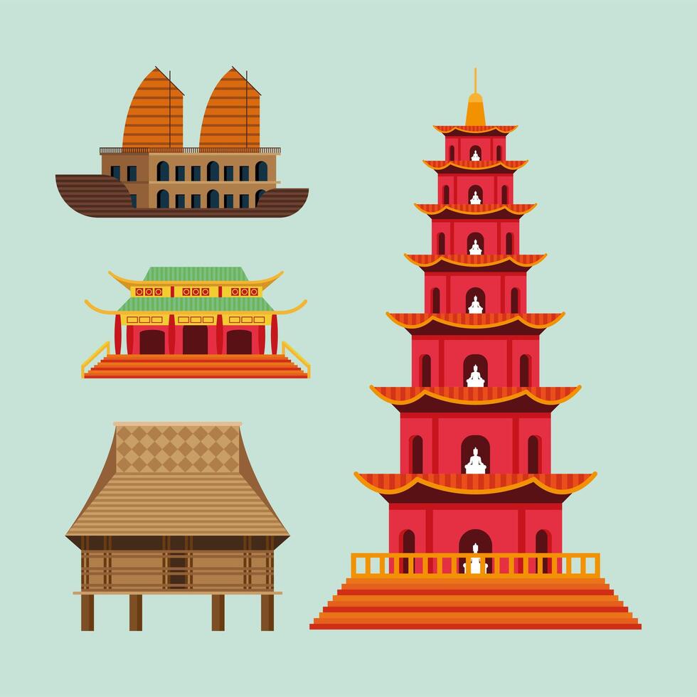 four vietnam culture icons vector
