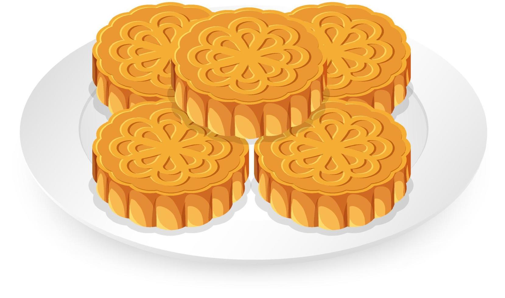 Pile of mooncakes on white plate vector