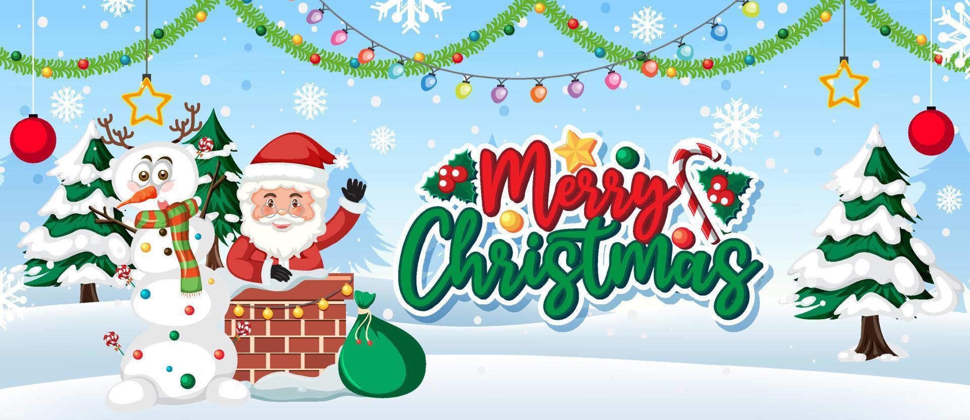 Merry Christmas text banner with Santa Claus background vector