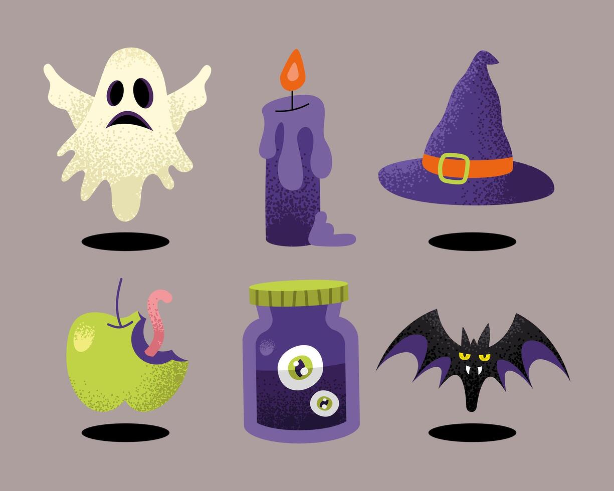 halloween celebration six icons vector