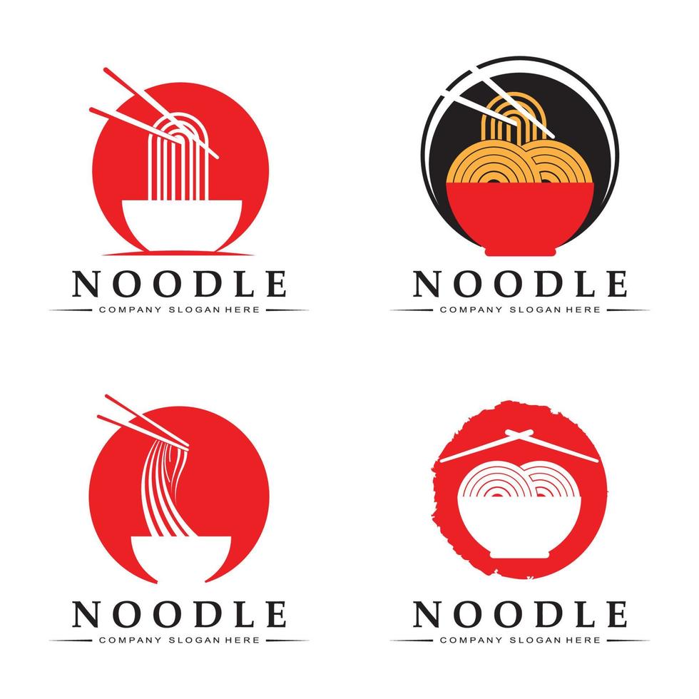 una colección de inspiración para logotipos de fideos. plantilla de diseño de tazón y comida china. Ilustración de concepto retro vector