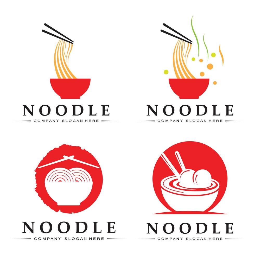 una colección de inspiración para logotipos de fideos. plantilla de diseño de tazón y comida china. Ilustración de concepto retro vector