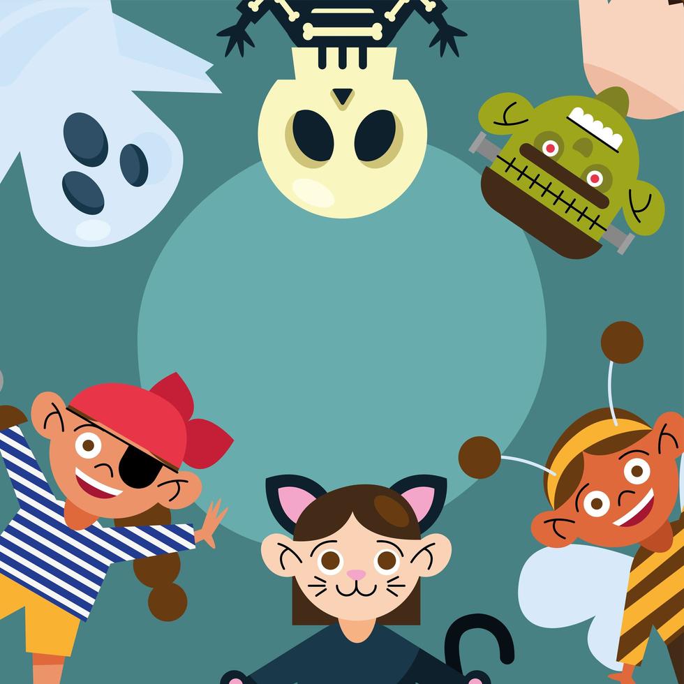 kids with halloween cloth banner vector