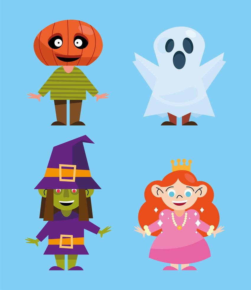 kids symbol set with halloween costumes vector
