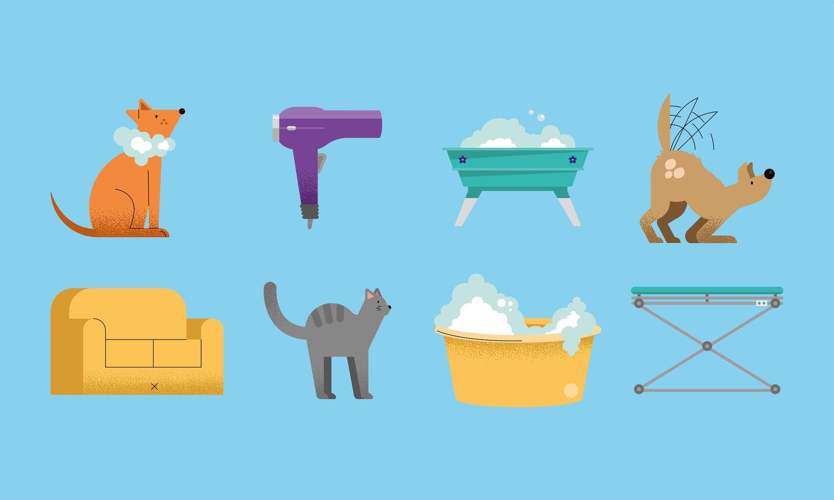 ocho iconos de mascotas de lavado vector