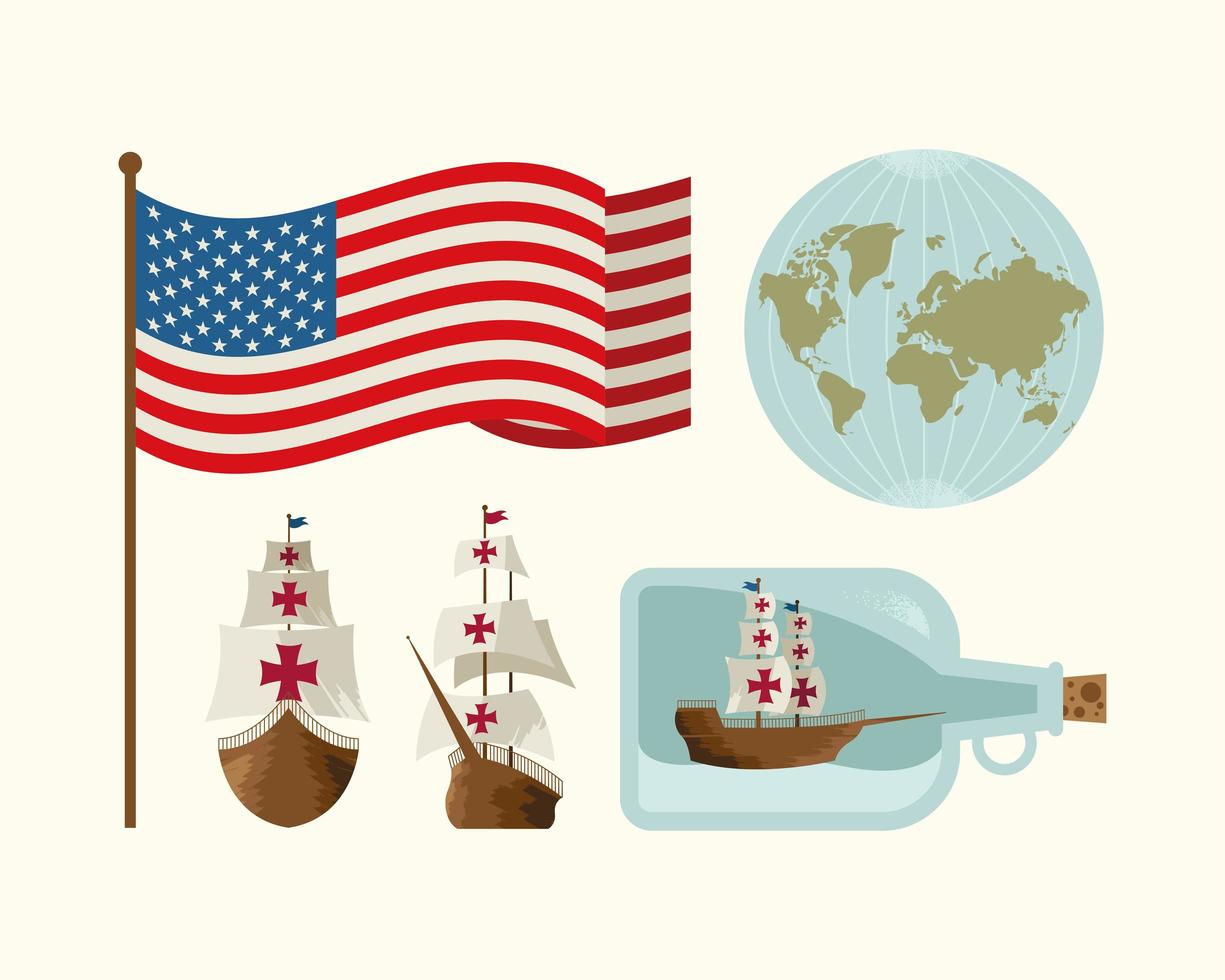 five Columbus day icons vector