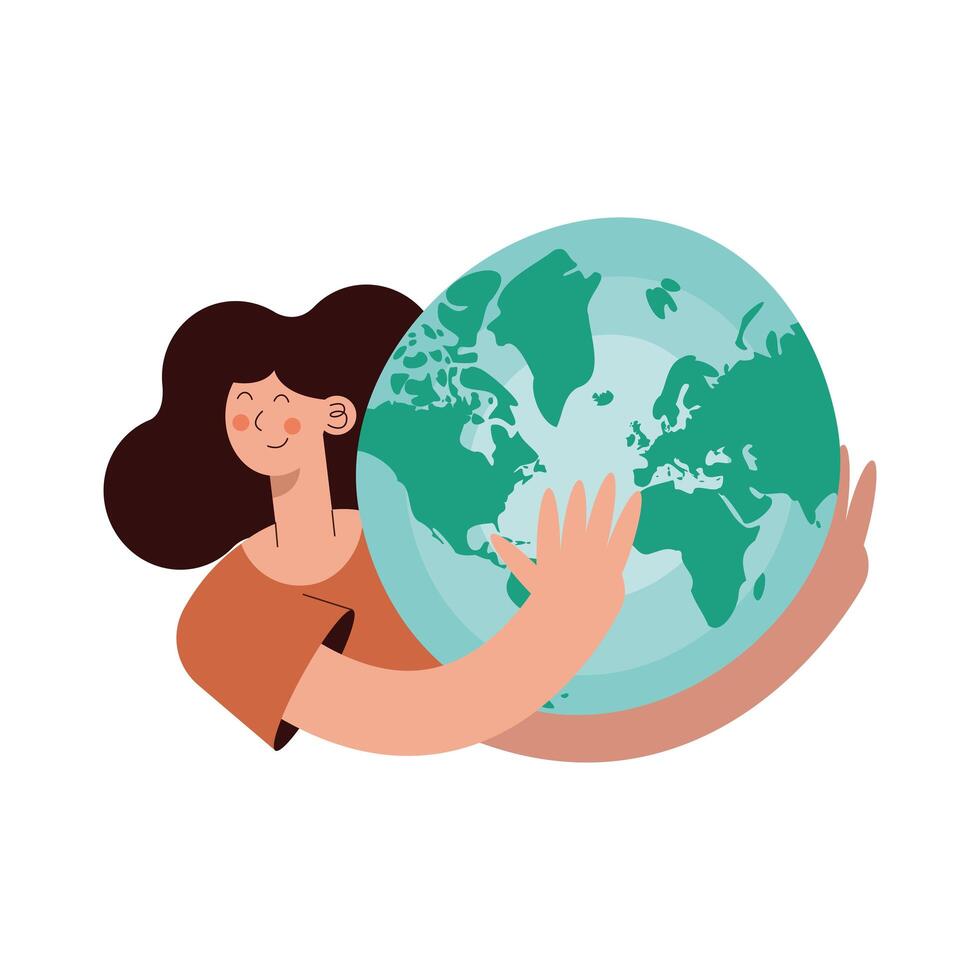 woman hugging the planet vector