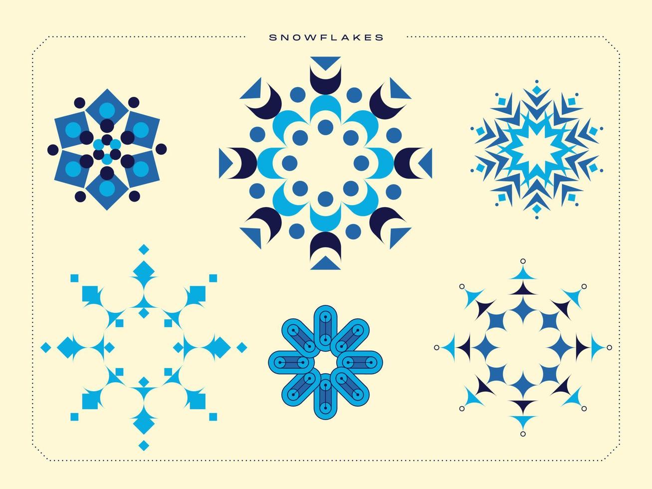 Geometric Set of Snowflakes vector