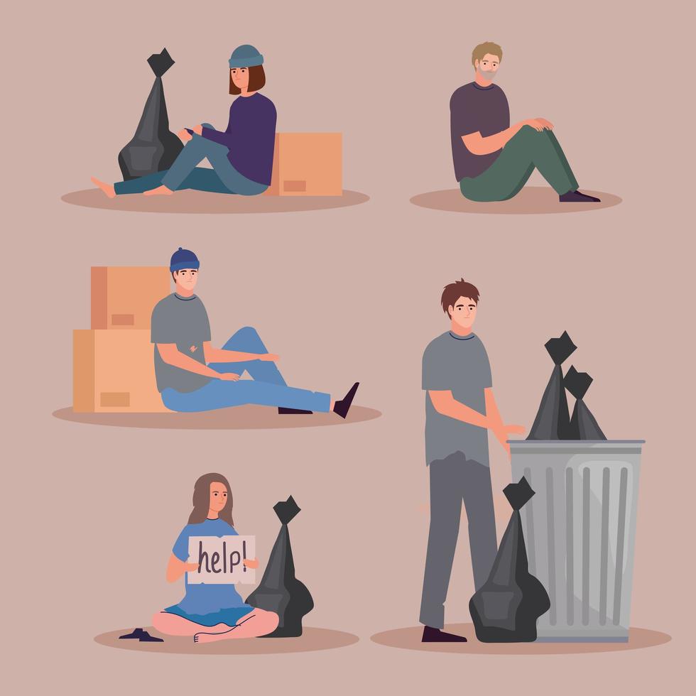 five poors persons vector