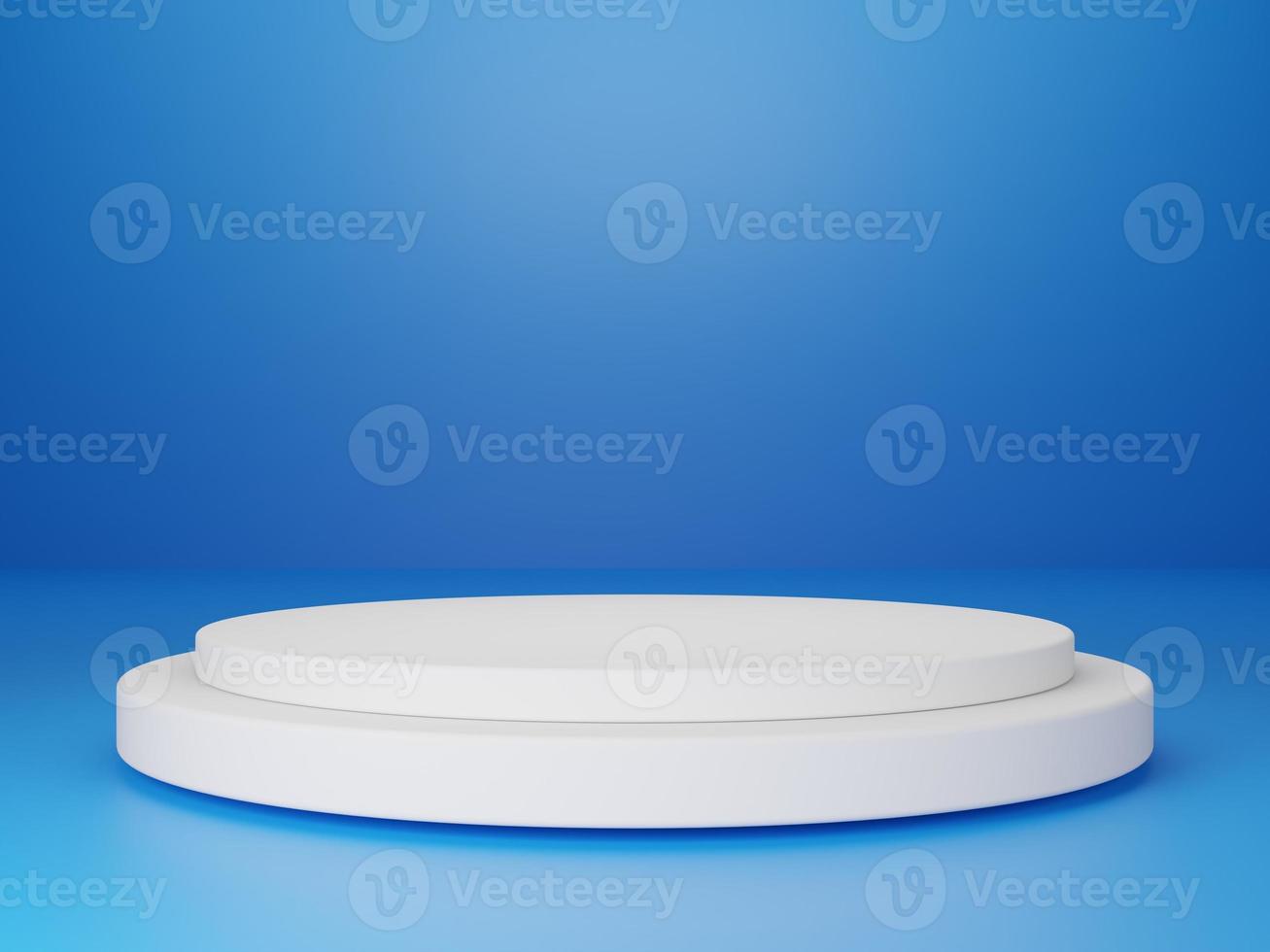3d round podium or pedestal with blue empty studio room, minimal product background, template mock up for display photo