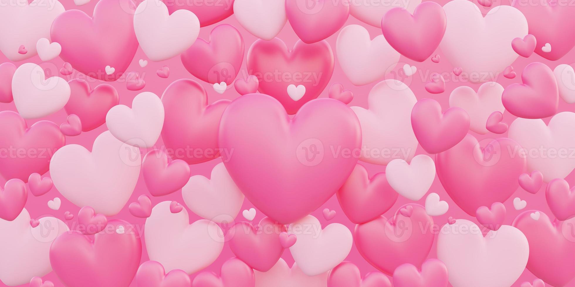 día de san valentín, concepto de amor, fondo de superposición de forma de corazón 3d foto
