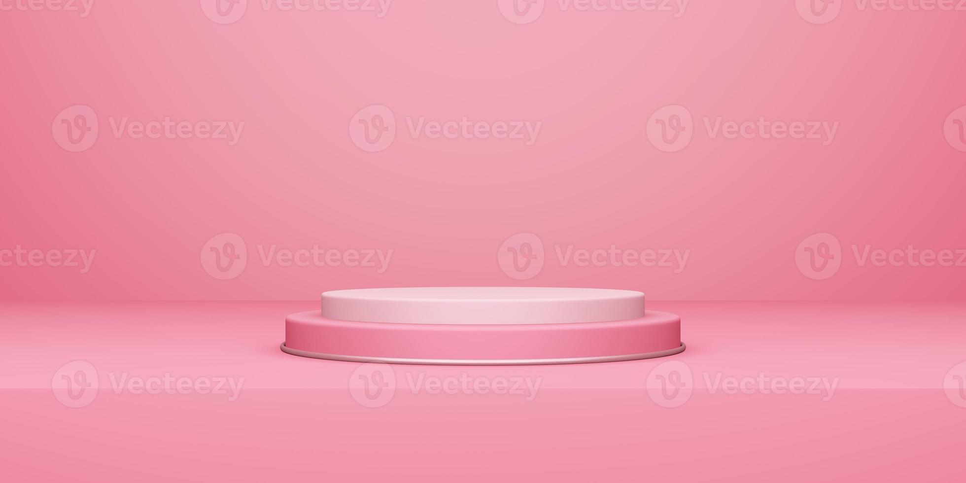 día de san valentín, podio redondo o pedestal con sala de estudio vacía rosa, fondo del producto, maqueta para exhibición de amor foto