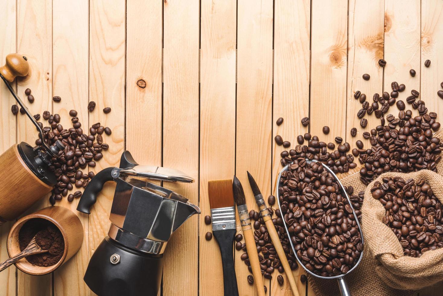 background composition with accessories Ingredients for making coffee. photo