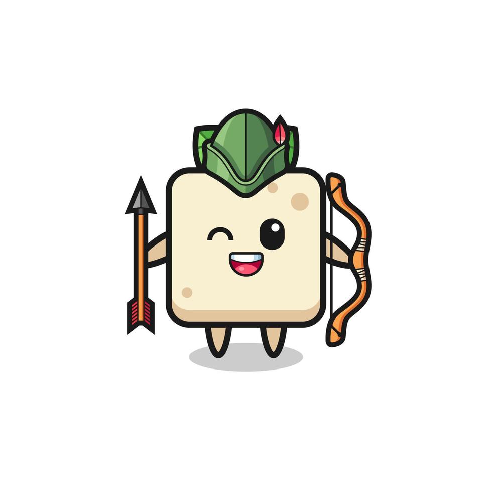 dibujos animados de tofu como mascota arquero medieval vector