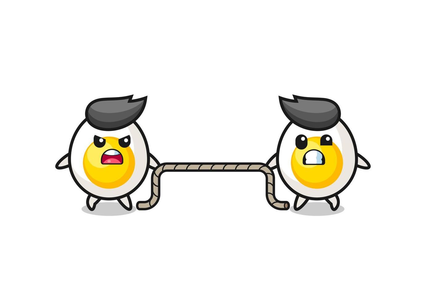 cute boiled egg character is playing tug of war game vector