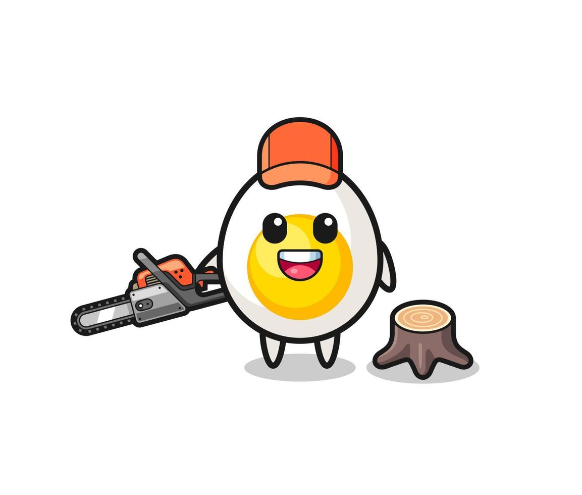 boiled egg lumberjack character holding a chainsaw vector