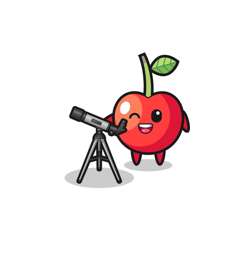 cherry astronomer mascot with a modern telescope vector