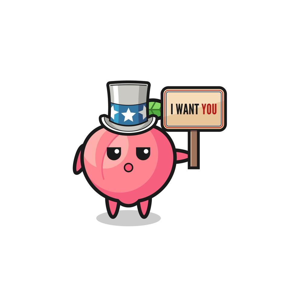 peach cartoon as uncle Sam holding the banner I want you vector