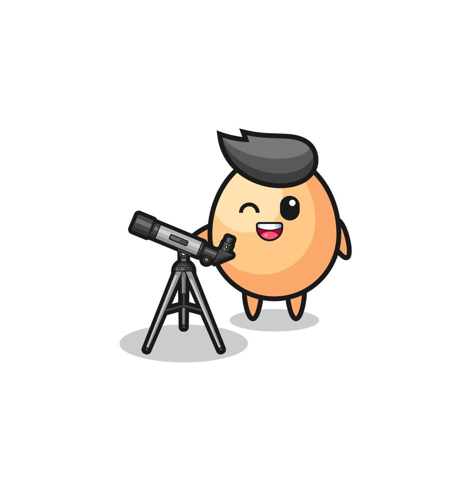 egg astronomer mascot with a modern telescope vector