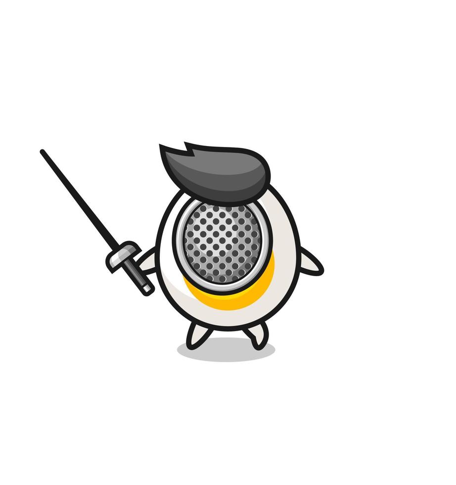 boiled egg earth cartoon as fencer mascot vector