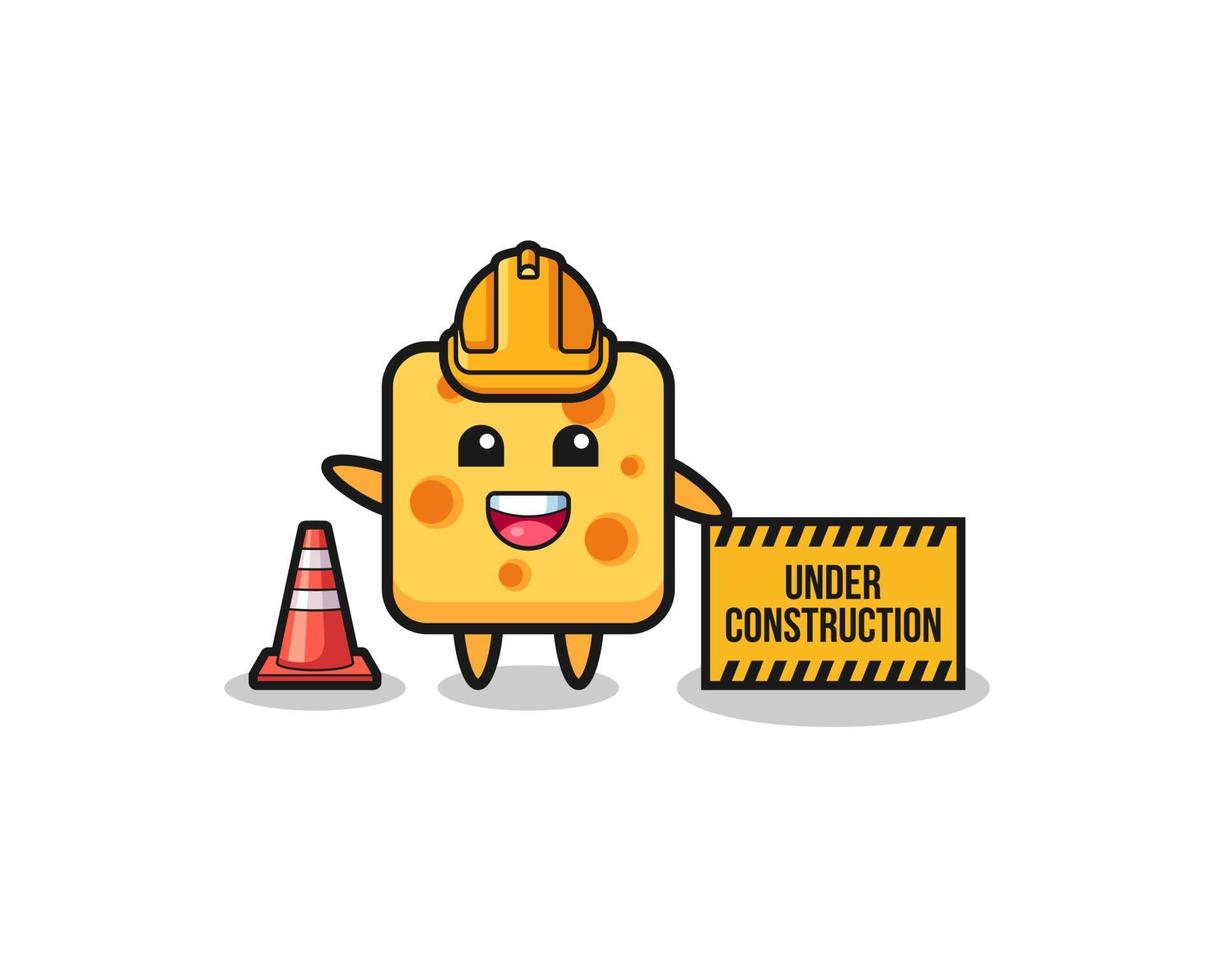 Ilustración de queso con banner en construcción vector