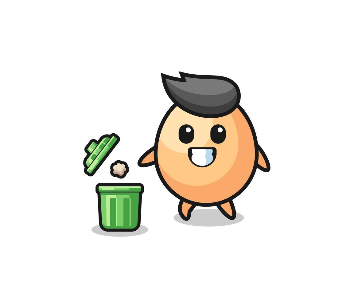 illustration of the egg throwing garbage in the trash can vector