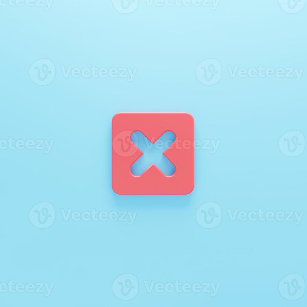 Wrong Cross Symbol Isolated. 3D rendering. Red cross - symbol of rejection, decline, delete sign. Letter - X. True or false icon 3D. photo