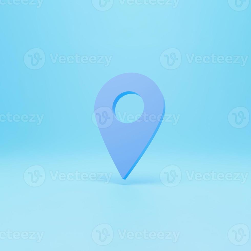 LOCATION pin arrow. The concept of tagging a sign landmark needle tip to create a route search. Isolated on blue background 3D rendering photo