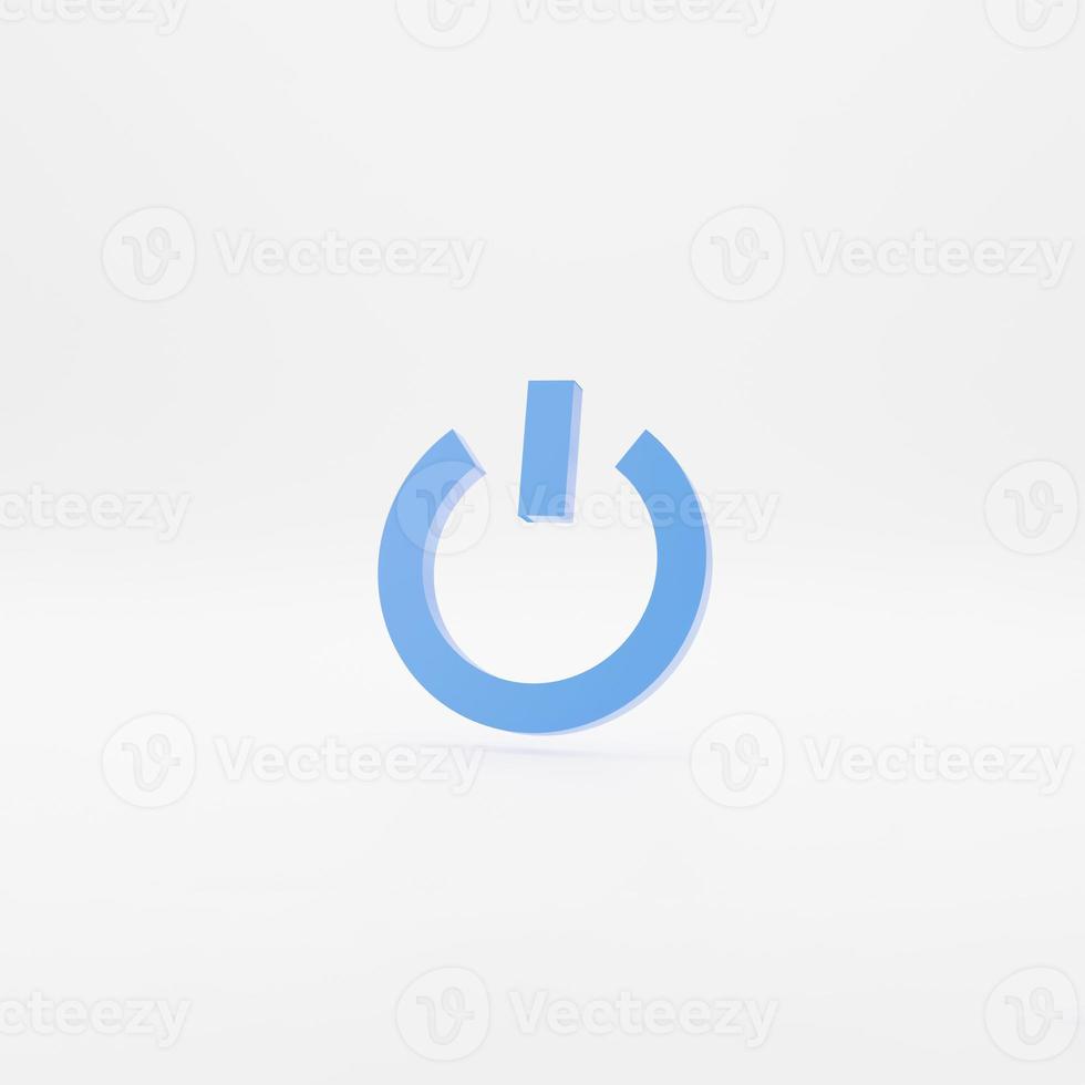 Minimal blue shutdown symbol on gray background. 3d rendering. Trendy 3d icon photo