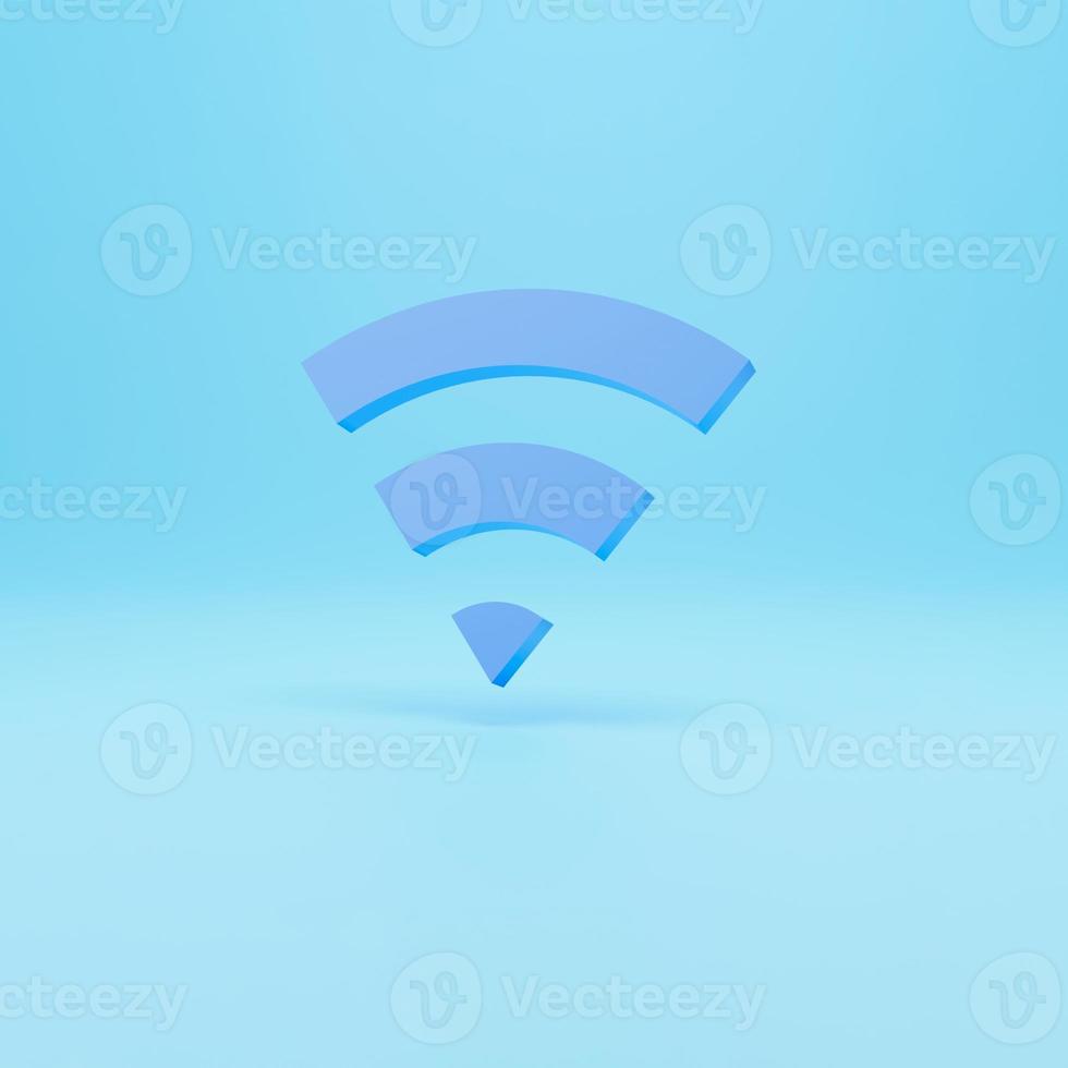 Símbolo inalámbrico wifi 3d. icono de wifi abstracto sobre fondo azul. Representación 3D. foto